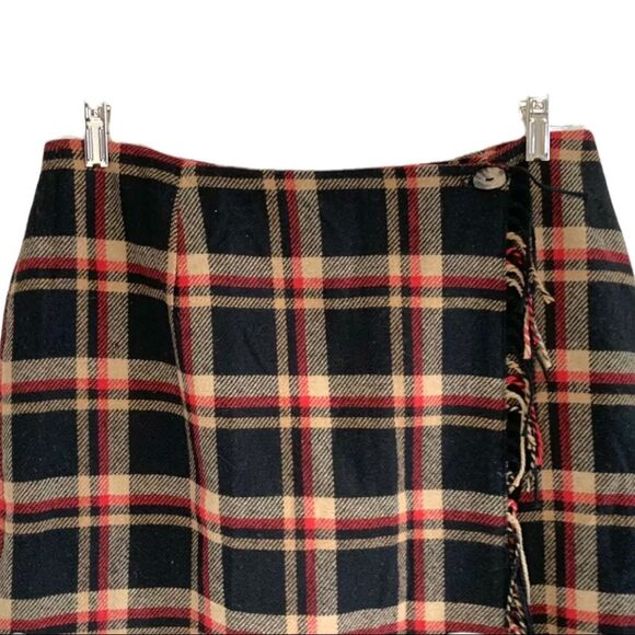 Sag Harbor Wrap Skirt Red Tab Wool Fringe Lined sz 12 - Picture 3 of 6